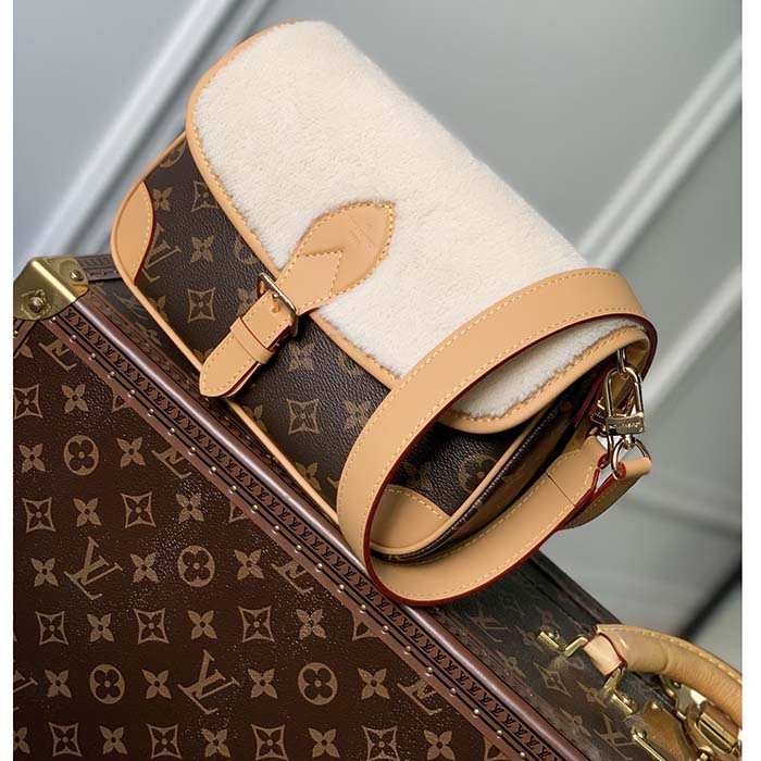 Louis Vuitton LV Women Diane Handbag Beige Brown Monogram Coated Canvas Shearling