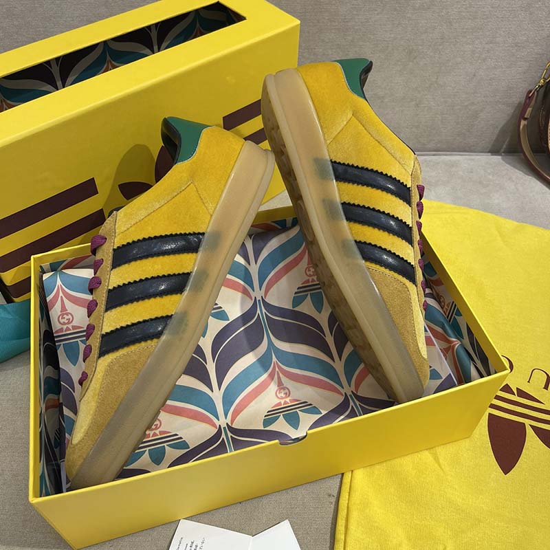 Gucci Unisex Adidas x Gucci Gazelle Sneaker Yellow Velvet Beige Suede Low Heel