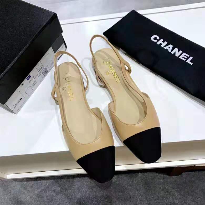 Chanel Women Slingbacks in Goatskin & Grosgrain-Sandy