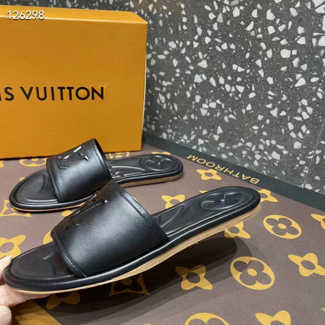 Louis Vuitton LV Women Magnetic Flat Mule Black Lambskin Leather Outsole