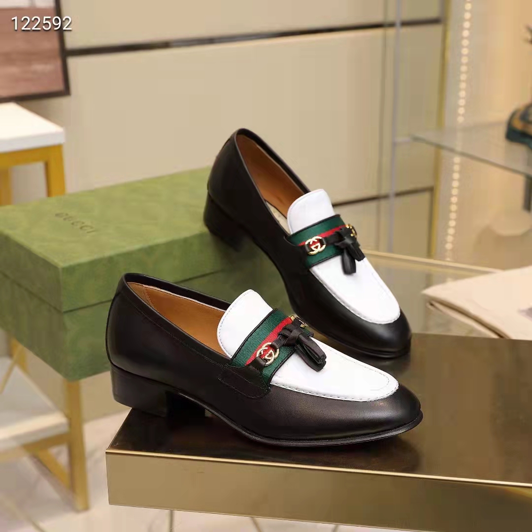 Gucci Unisex GG Loafer Web Interlocking G White Black Leather Green Red Web