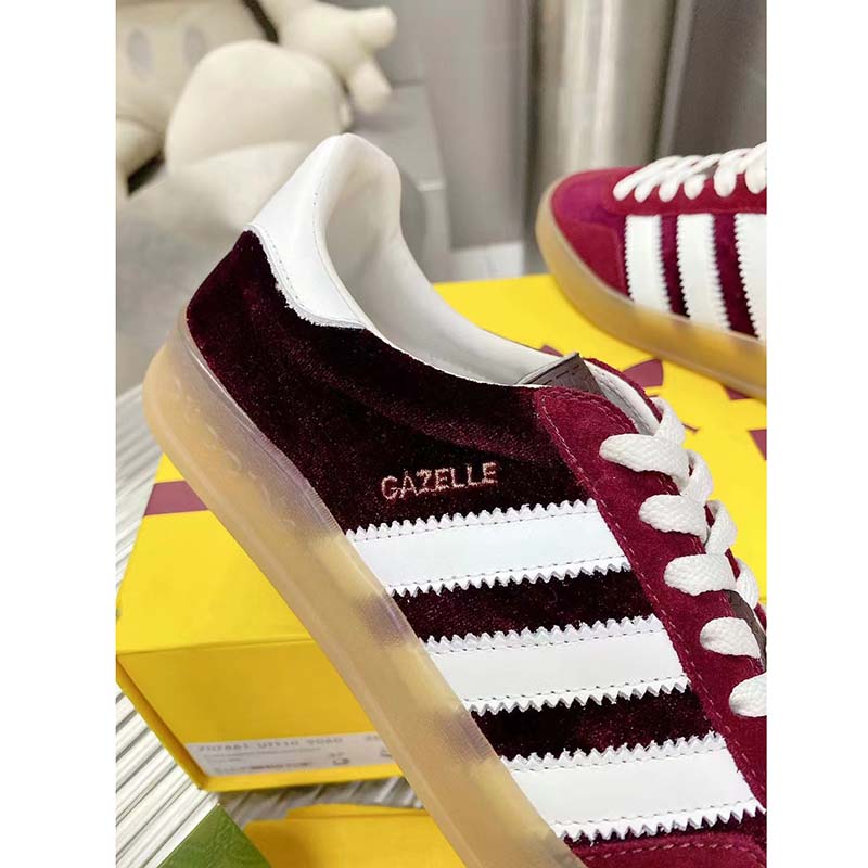 Gucci Unisex Adidas x Gucci Gazelle Sneaker Burgundy Suede Trefoil Embossed
