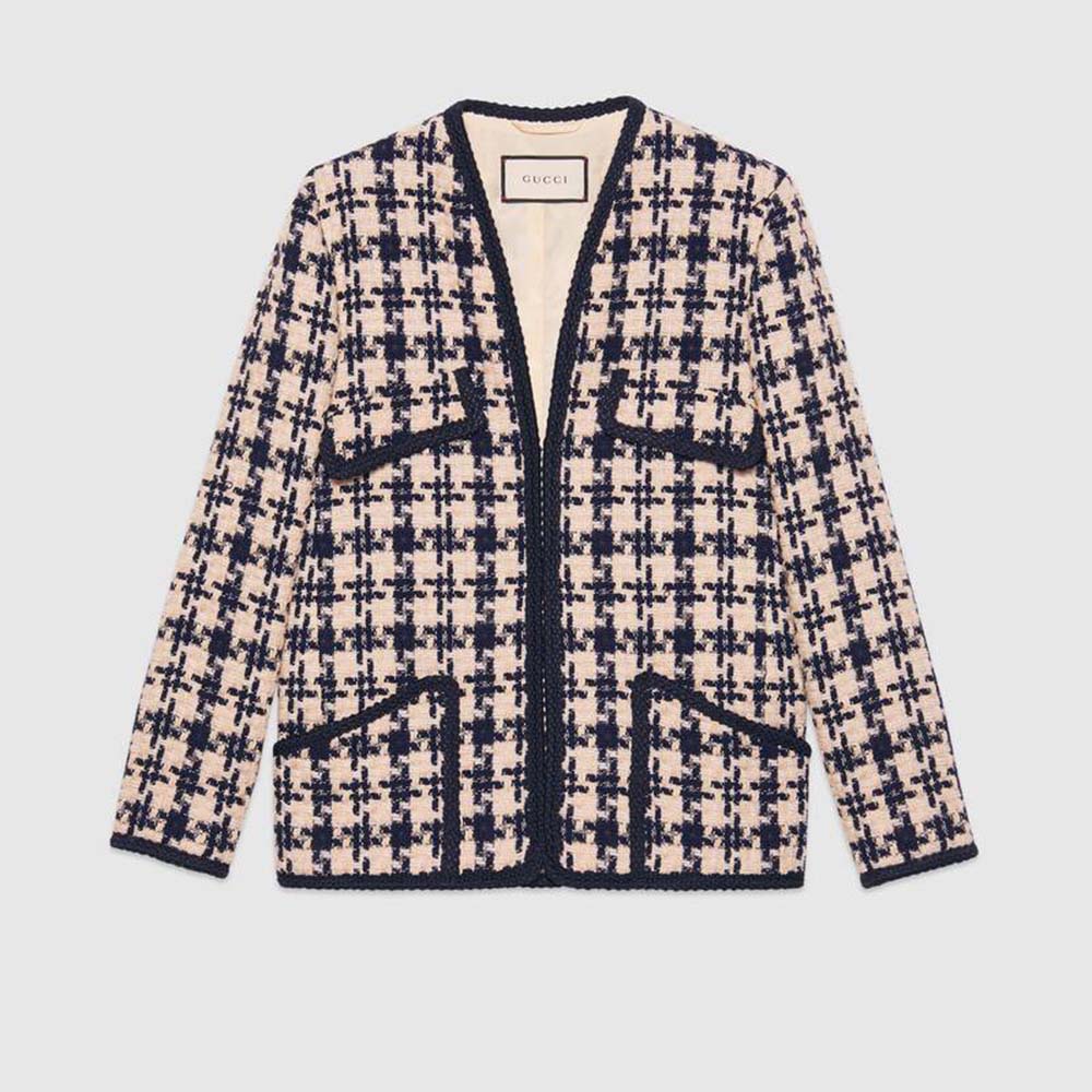 Gucci Women Houndstooth V-Neck Jacket