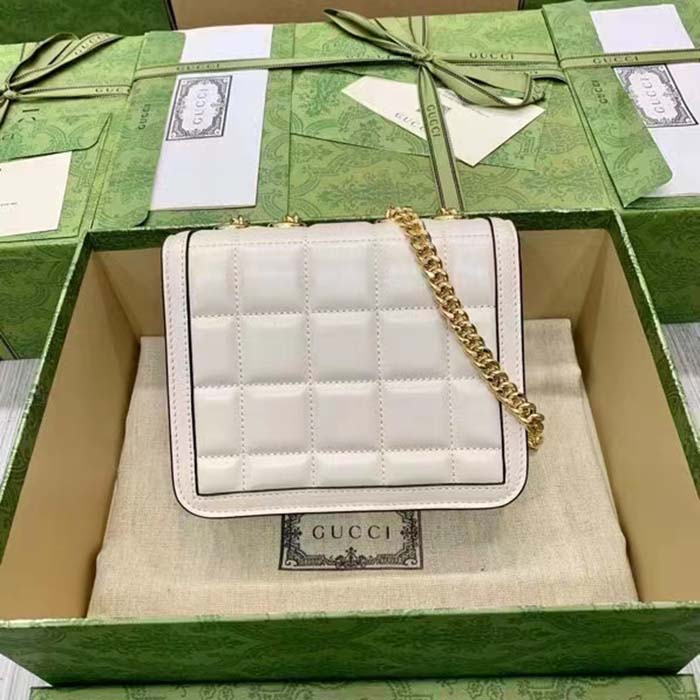 Gucci Women GG Deco Mini Shoulder Bag White Quilted Leather Interlocking G