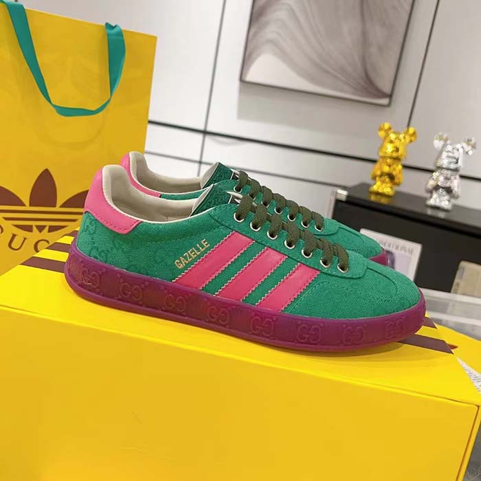 Gucci Unisex Adidas x Gucci Gazelle Sneaker Green Original GG Canvas Low Heel Rubber
