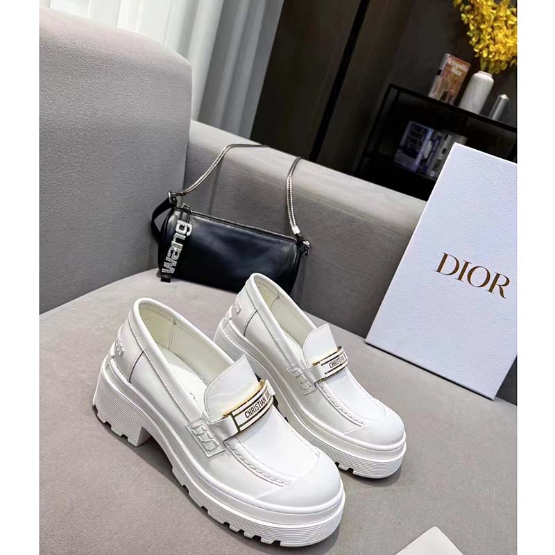 Dior Women CD Shoes Dior Code Loafer White Brushed Calfskin