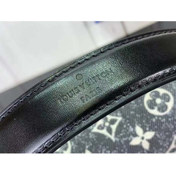 Louis Vuitton LV Women Side Trunk Handbag Gray Denim Textile Jacquard