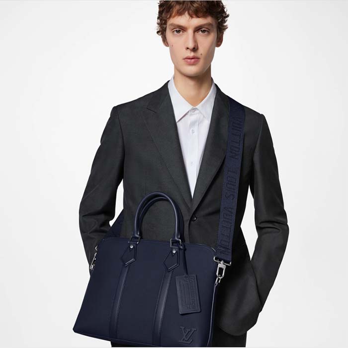 Louis Vuitton LV Unisex Takeoff Briefcase Navy Blue LV Aerogram Cowhide Leather