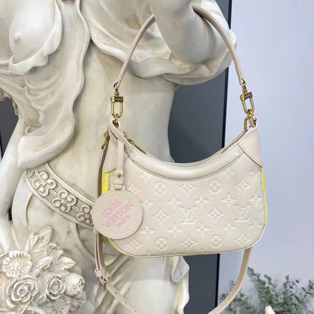 Louis Vuitton LV Women Bagatelle Beige Handbag Printed Embossed Grained Cowhide Leather