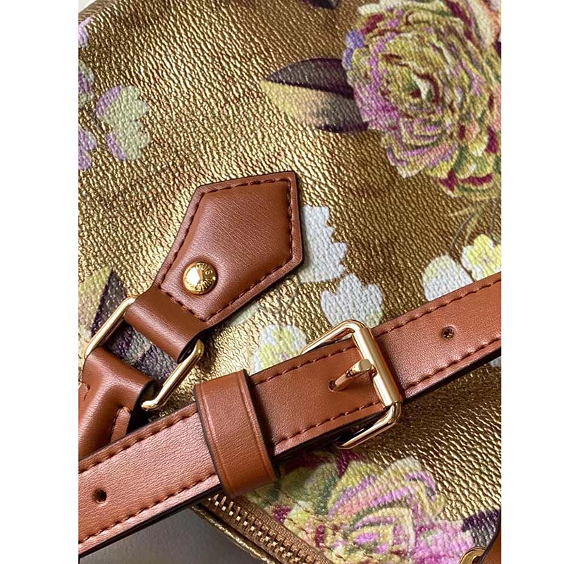 Louis Vuitton LV Women Speedy Bandoulière 25 Handbag Gold Coated Canvas Cowhide Leather