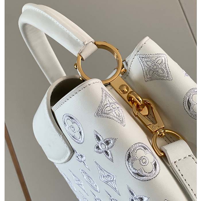 Louis Vuitton LV Women Capucines BB Handbag White Calfskin Cowhide Leather