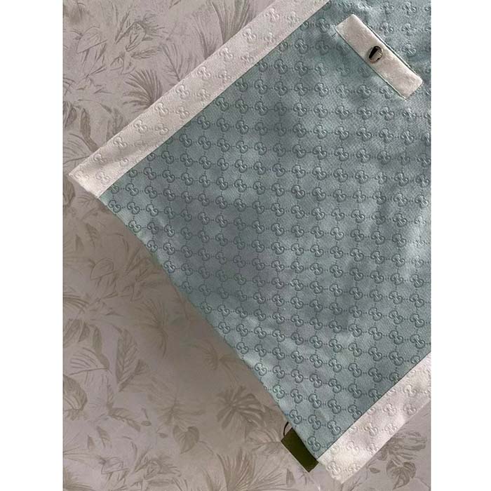 Gucci Women Reversible GG Canvas Dress Pale Blue Unlined Crewneck Sleeveless Two Front Pockets