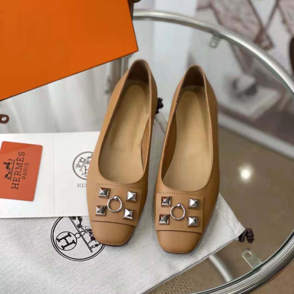 Hermes Women Danseuse Ballet Flat in Calfskin Leather-Brown