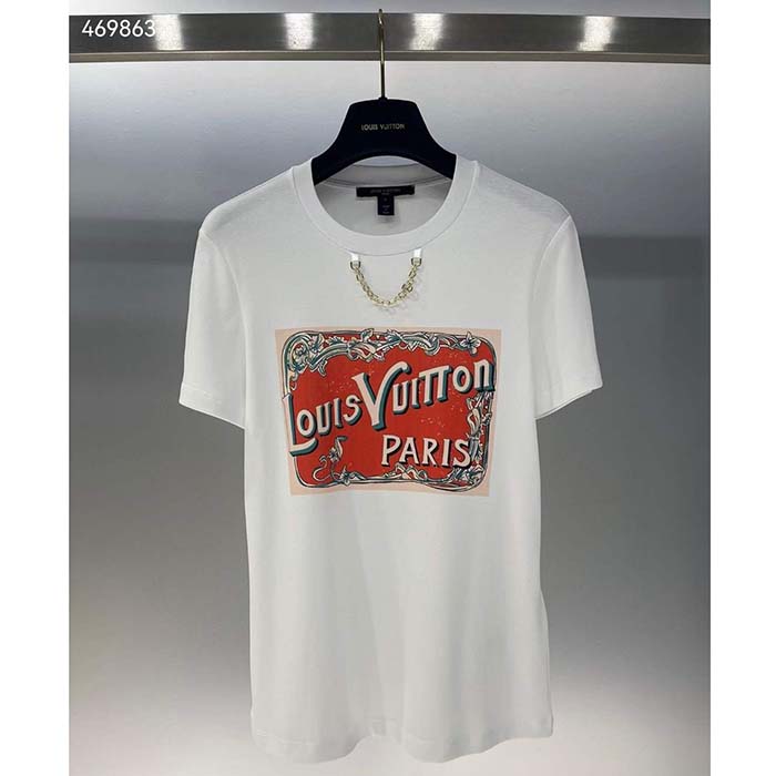 Louis Vuitton Women Flight Mode LV Travel Stamp T-Shirt Cotton White 1AFN04