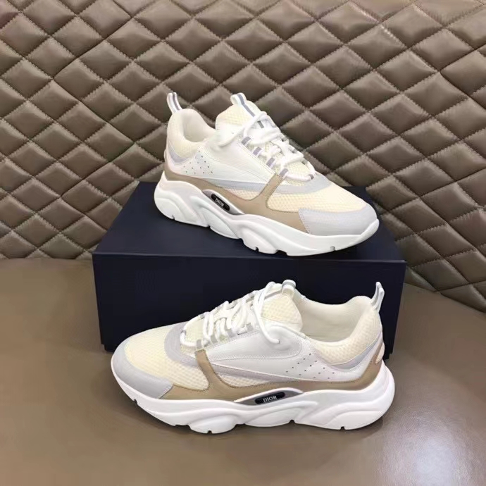 Dior Unisex Shoes CD B22 Sneaker Cream Technical Mesh Beige White Smooth Calfskin