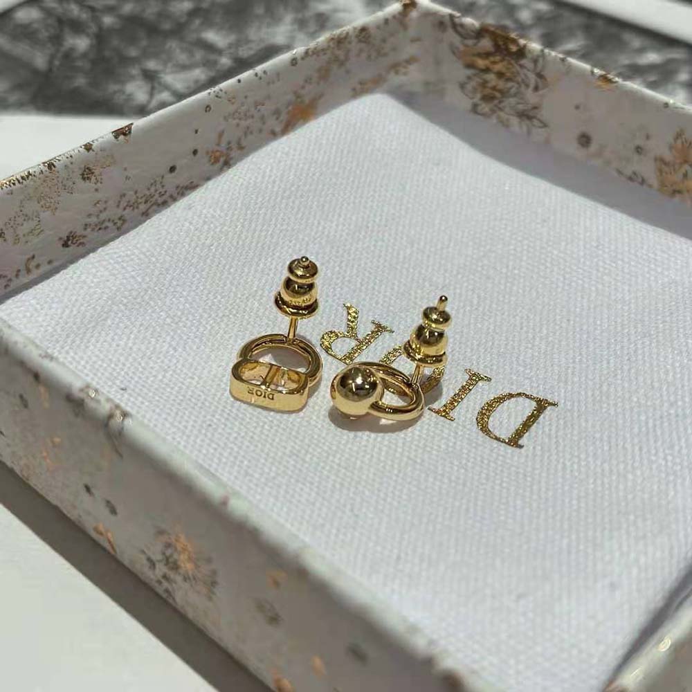 Dior Women Petit CD Stud Earrings Gold-Finish Metal with a White Crystal