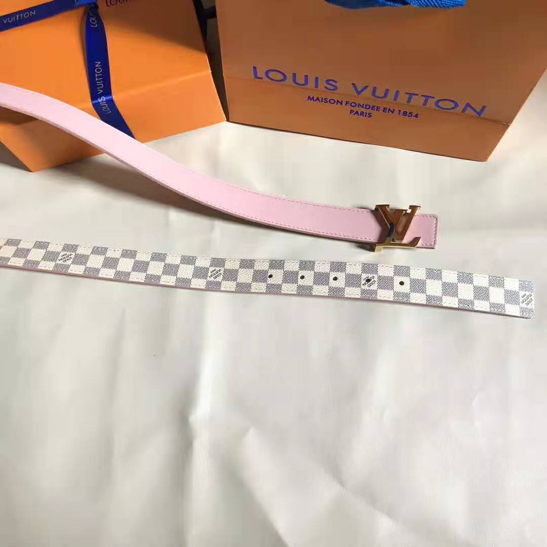 Louis Vuitton LV Unisex LV Initiales 30mm Reversible Belt in Damier Canvas-Pink