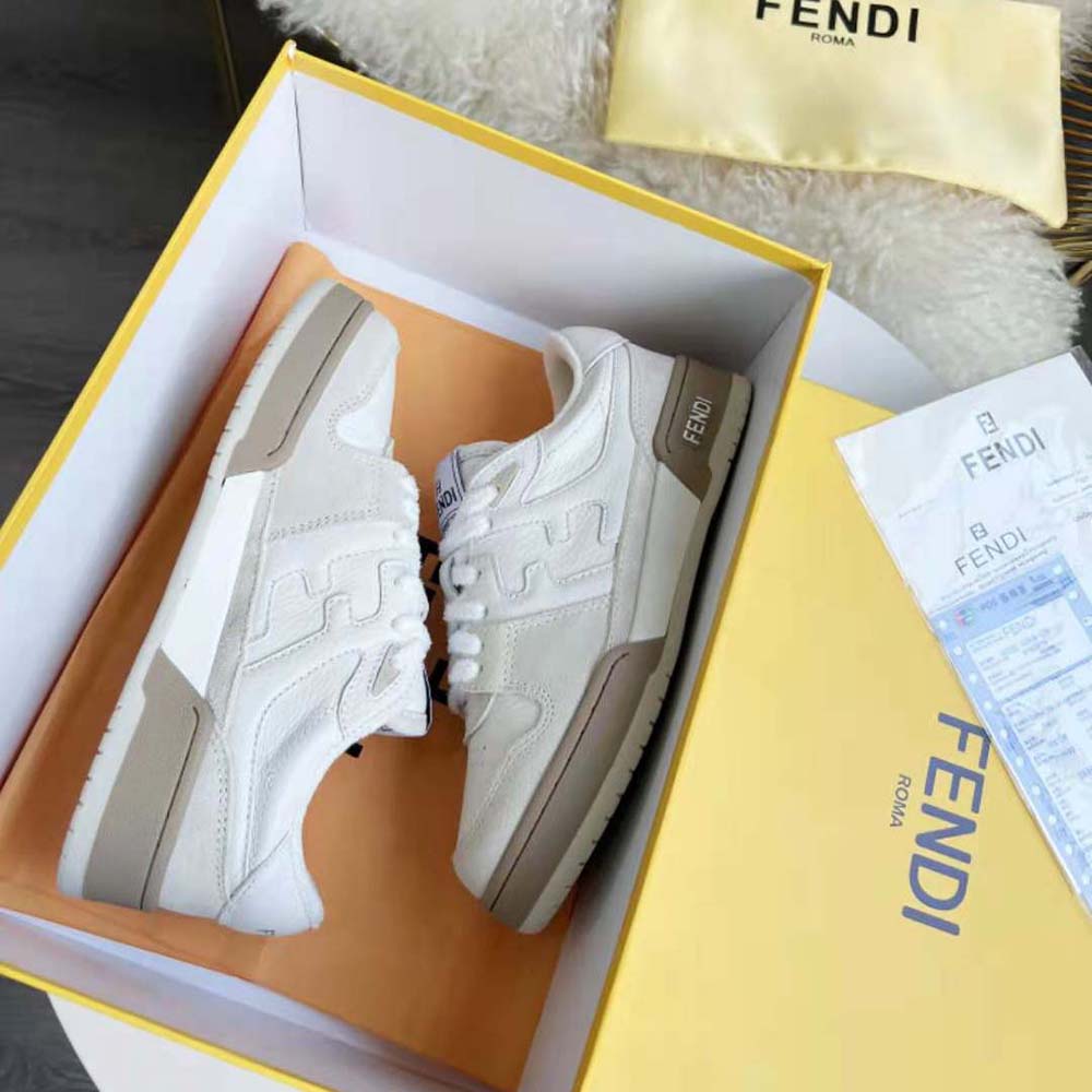 Fendi Unisex Match White Suede Low Tops