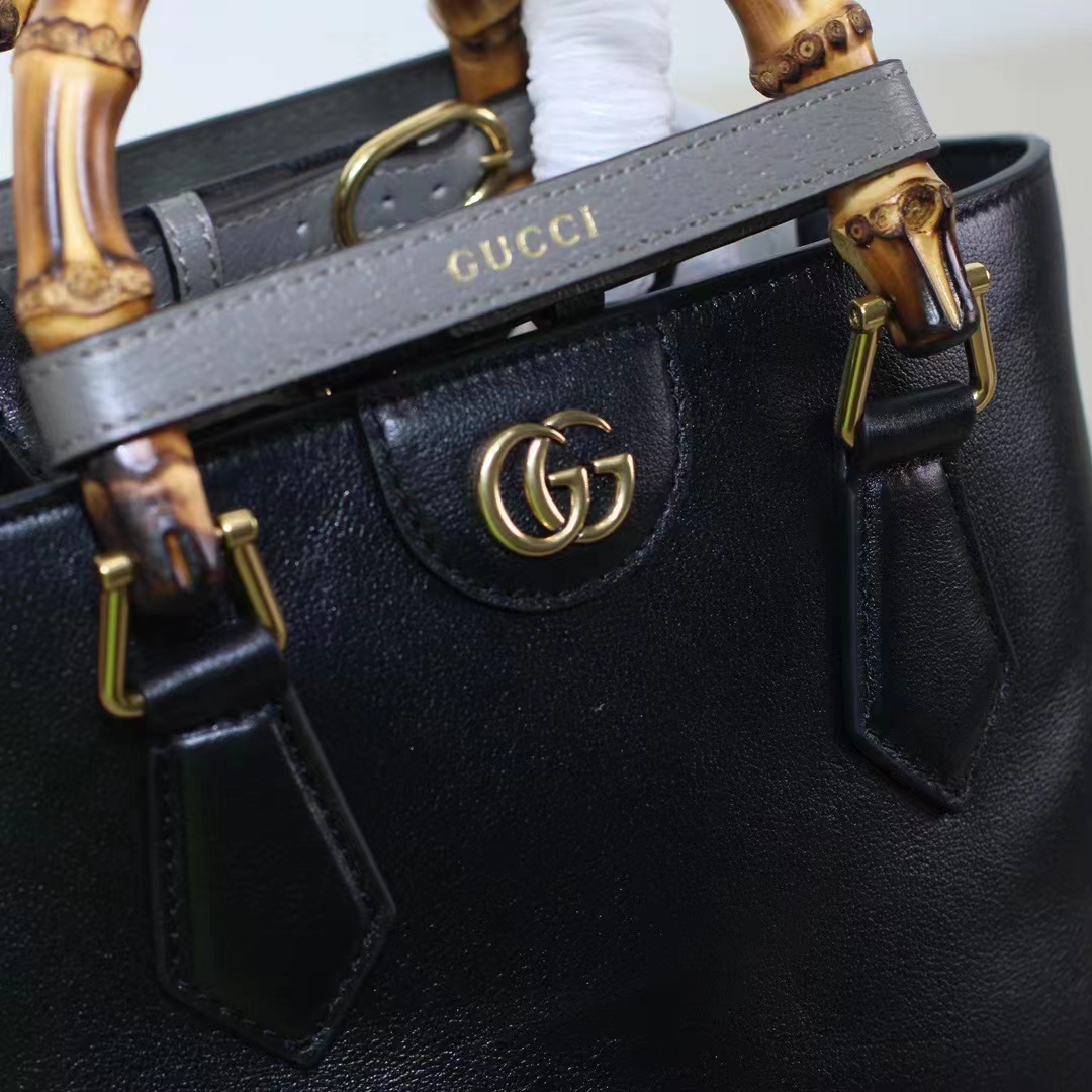 Gucci Women GG Diana Small Tote Bag Black Leather Gold-Toned Hardware Double G