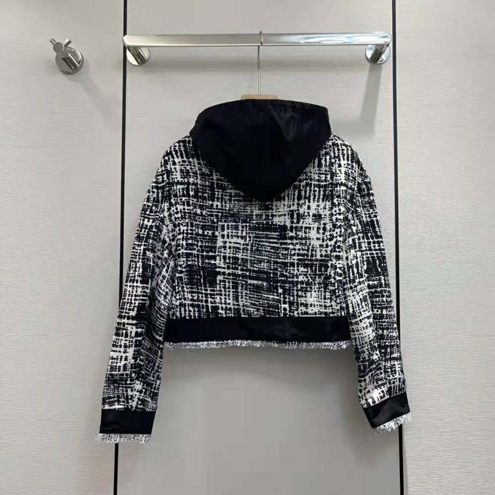 Prada Women Printed Fabric and Re-Nylon Jacket-Black