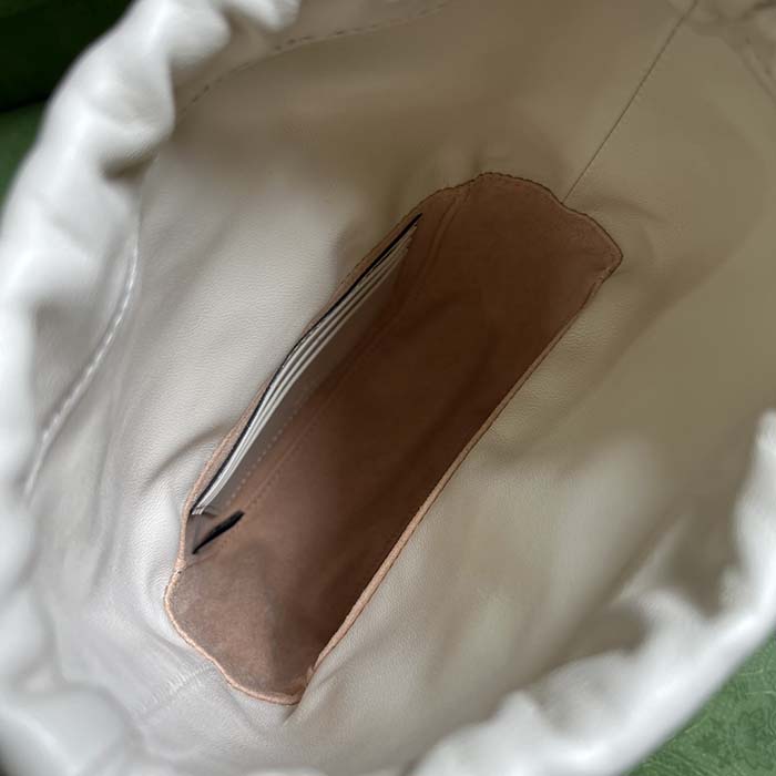 Gucci Women GG Marmont Mini Bucket Bag White Matelassé Chevron Leather Double G