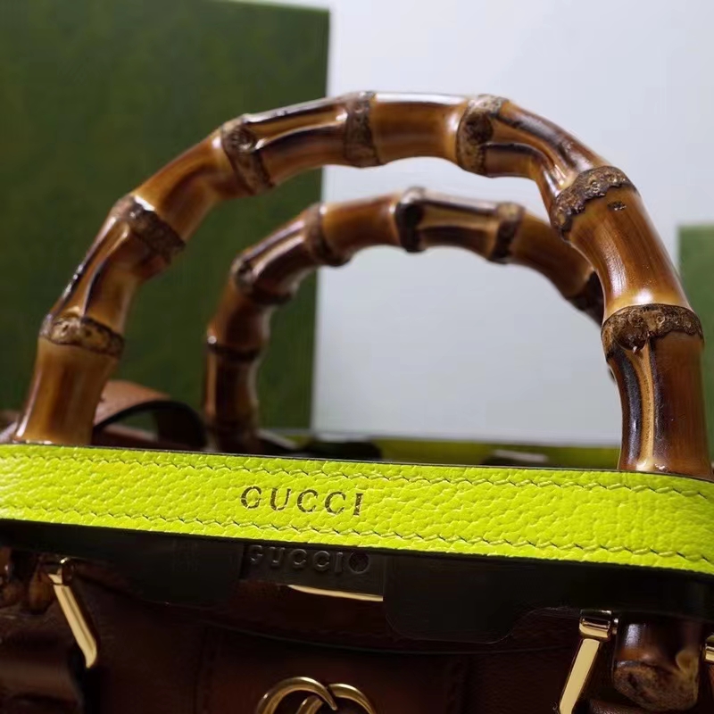 Gucci Women GG Diana Small Tote Bag Brown Leather Double G