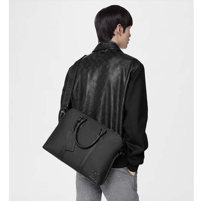 Louis Vuitton LV Unisex Takeoff Briefcase Black Grained Calf Leather Cowhide Textile Lining