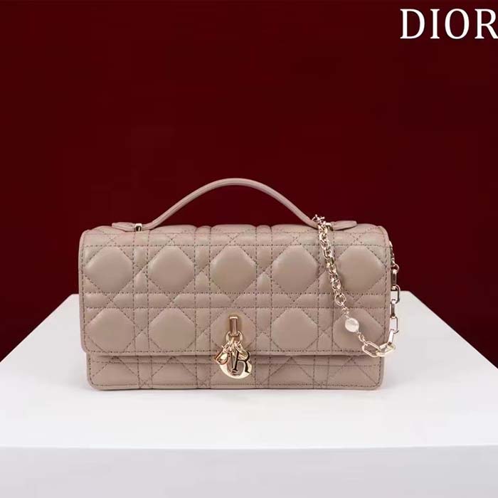 Dior Women CD Miss Dior Mini Bag Caramel Beige Cannage Lambskin