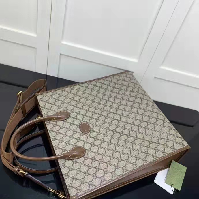 Gucci Unisex Medium Tote Interlocking G Beige Ebony Brown GG Supreme Canvas