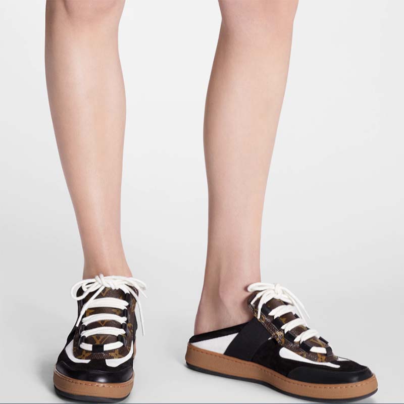 Louis Vuitton Women LV Lous Open-Back Sneaker Black Suede Calf Leather Double Laces