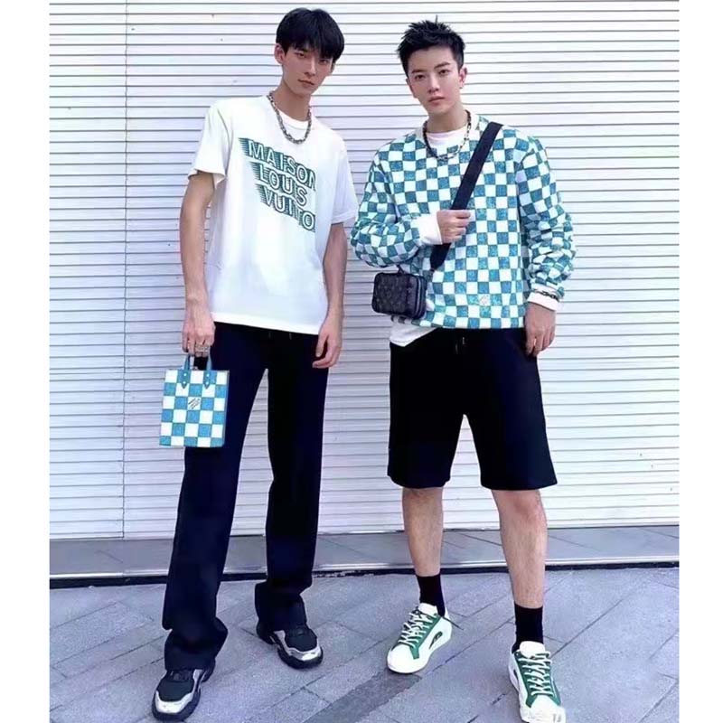 Louis Vuitton LV Men Damier Printed Crewneck Cotton Ocean Classic Sweatshirt Shape