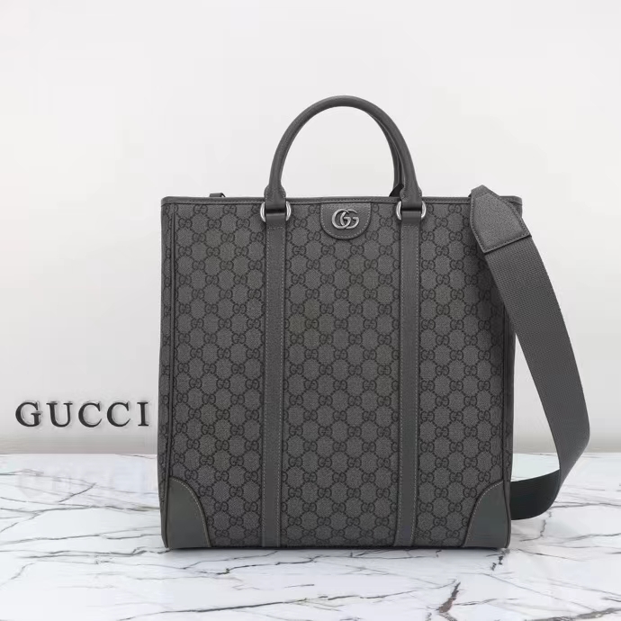 Gucci GG Unisex Ophidia Medium Tote Bag Grey Black GG Supreme Tender Canvas