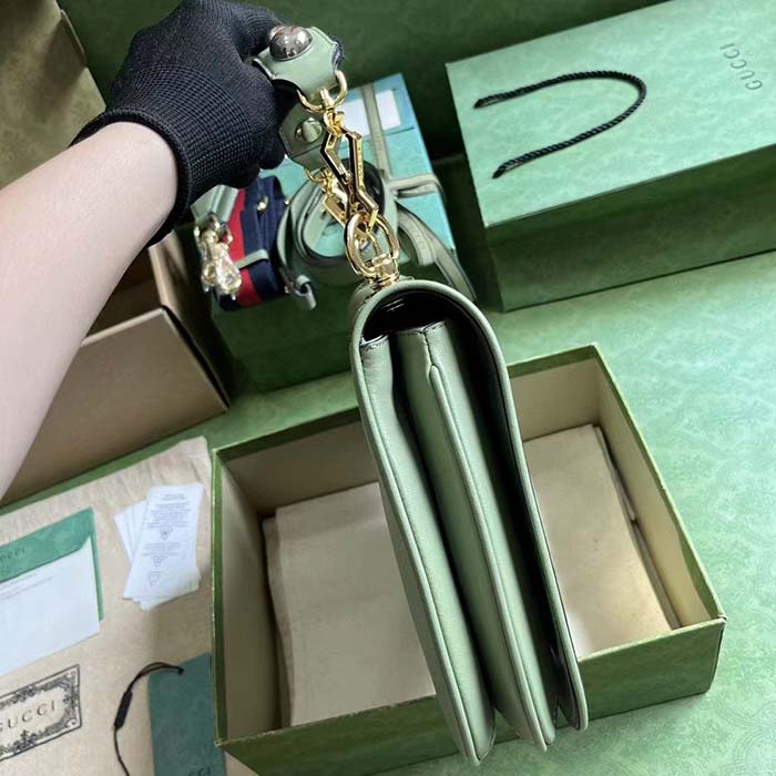 Gucci Women Blondie Top Handle Bag Light Green Leather Round Interlocking G