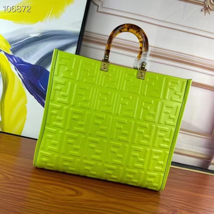 Fendi Women FF Sunshine Medium Acid Green Leather Shopper