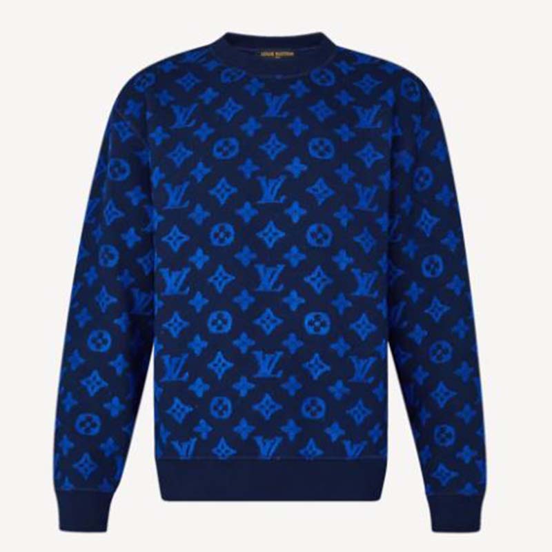 Louis Vuitton Women Full Monogram Jacquard Crew Neck Cotton Blue Regular Fit