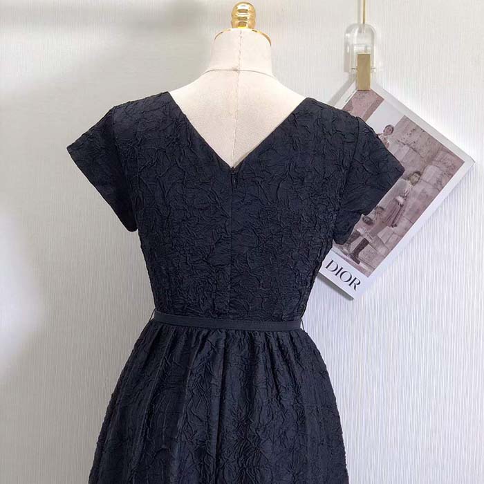 Dior CD Women Regular-Fit Mid-Length Dress Black Technical Fabric Crinkled Effect
