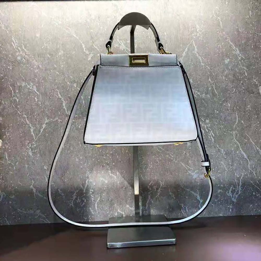 Fendi Women Peekaboo Iconic Mini FF White Glazed Fabric Bag with Inlay