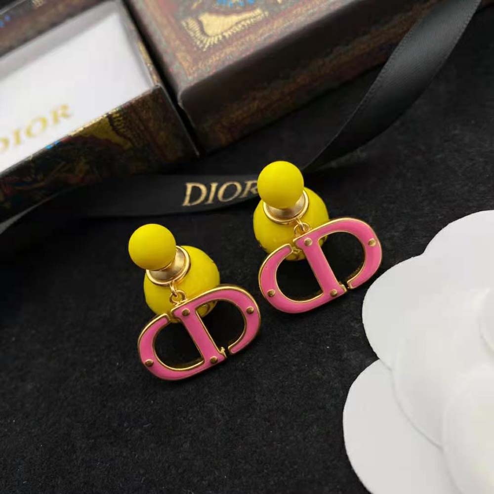 Dior Women Tribales Earring Gold-Finish Metal with Fluorescent Yellow Lacquer