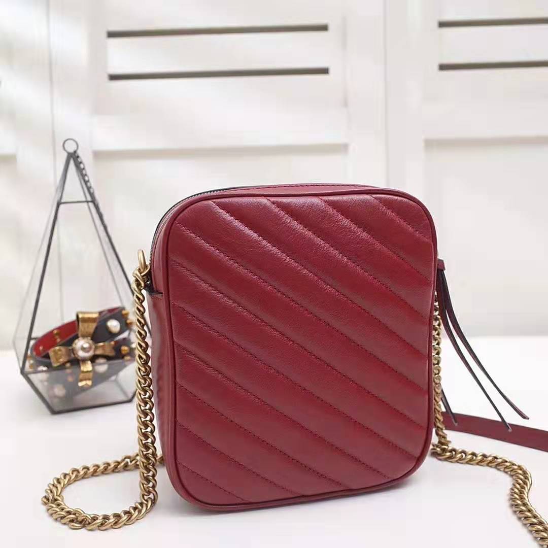 Gucci GG Women GG Marmont Mini Shoulder Bag in Red Matelassé Leather