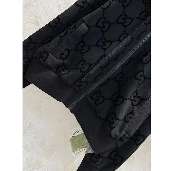 Gucci Women GG Brushed Cotton Hooded Sweatshirt Black Fixed Hood Dropped Shoulder Long Sleeves