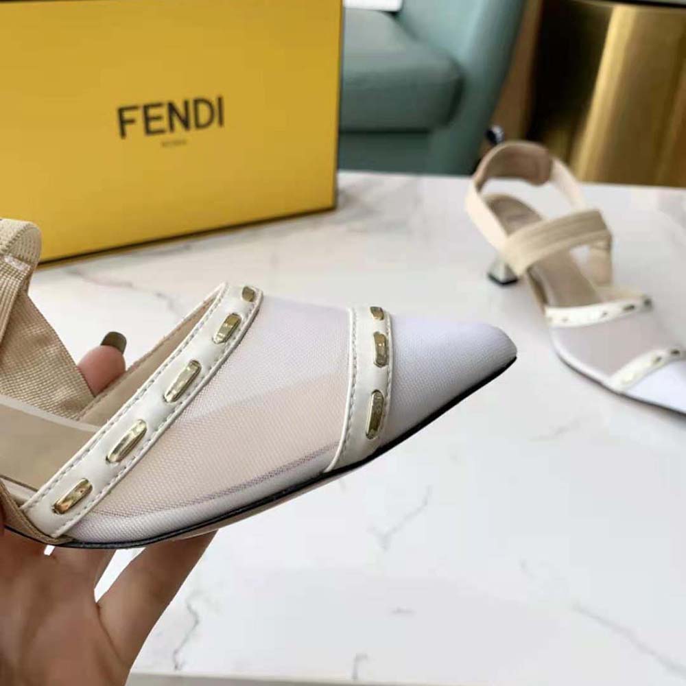 Fendi Women Colibri Pink Mesh High-Heel Slingbacks with Metal Stitches