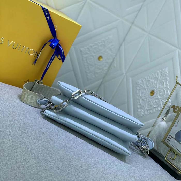Louis Vuitton LV Women Coussin PM Handbag Ice Blue Lambskin Cowhide Leather Zip Closure