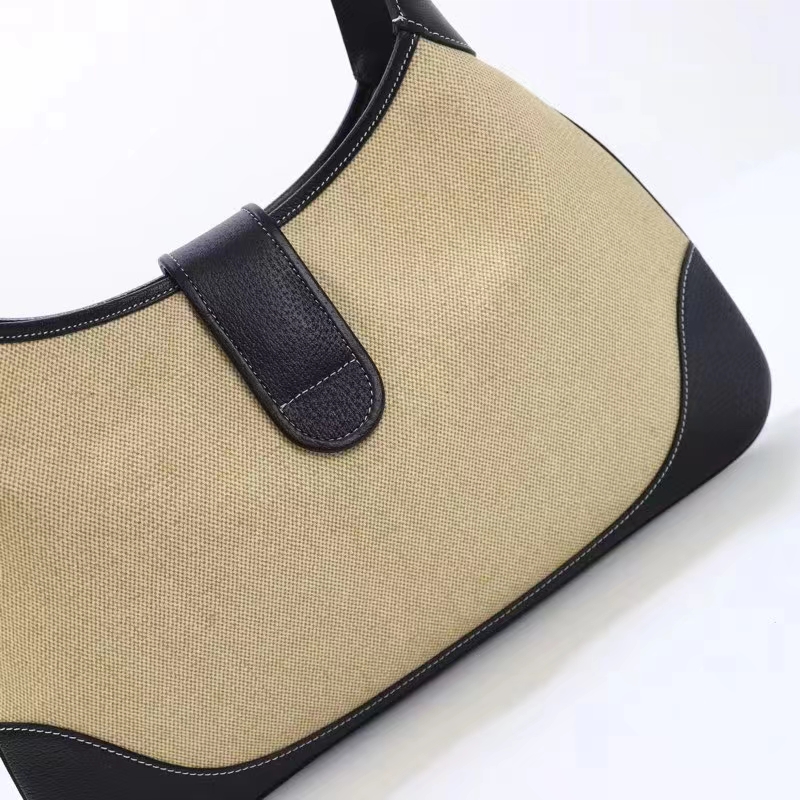 Gucci Women GG Aphrodite Large Shoulder Bag Beige Black Cotton Canvas Black Leather