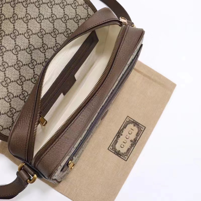 Gucci GG Unisex Ophidia Messenger Bag Beige Ebony GG Supreme Canvas Double G