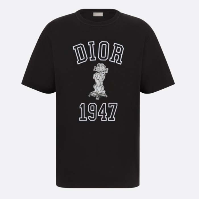 Dior CD Women Relaxed-Fit Bobby T-Shirt Black Slub Cotton Jersey