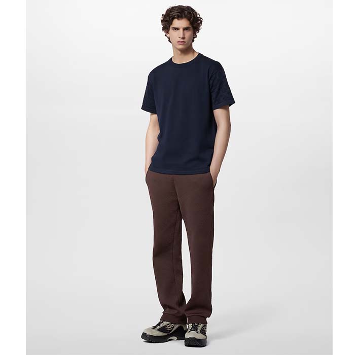 Louis Vuitton LV Men Short-Sleeved Cotton Crewneck Regular Fit Embossed Jacquard Monogram Navy Blue