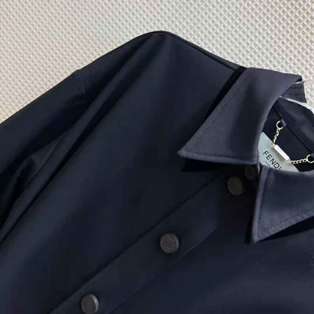 Fendi Women Single-Breasted Blue Wool Go-To Jacket