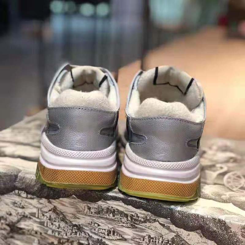 Gucci Unisex Ultrapace Sneaker with Embroidered Gucci and Interlocking G in Metallic Leather-Silver