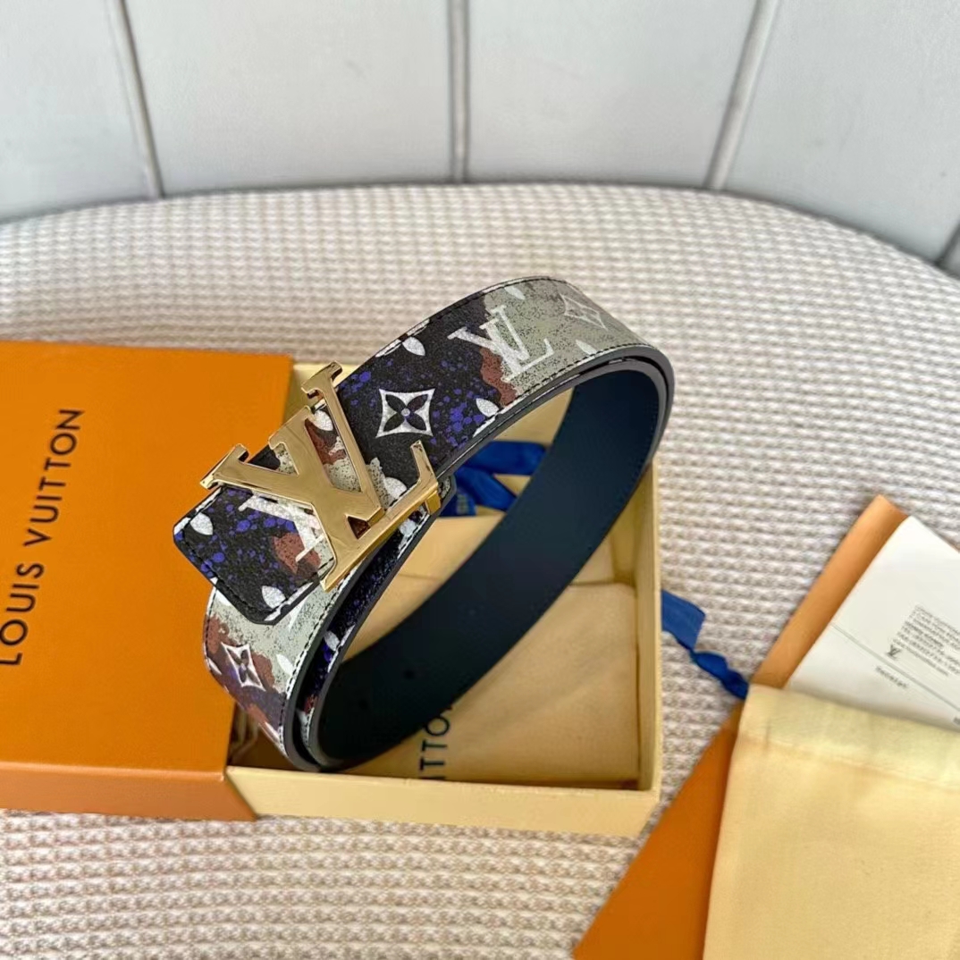 Louis Vuitton Unisex LV Initiales 40 MM Reversible Belt Multicoloured Brown Printed Coated Monogram Canvas