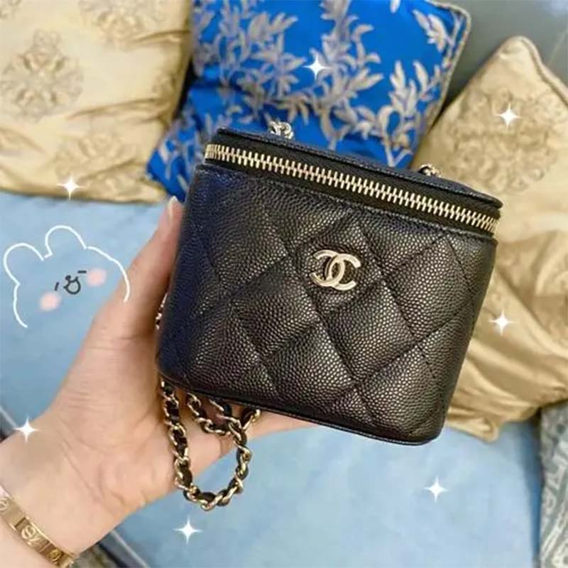 Chanel Women CC Mini Box Bag Black Calfskin Leather Gold-Tone Metal